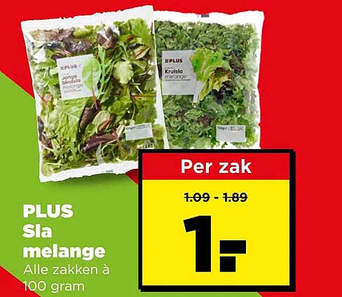 PLUS Sla melange Alle zakken à 100 gram Per zak