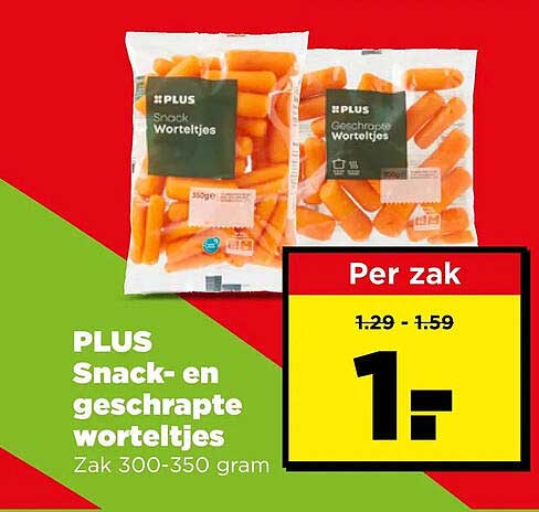 PLUS Snack- en geschrapte worteltjes Zak 300-350 gram