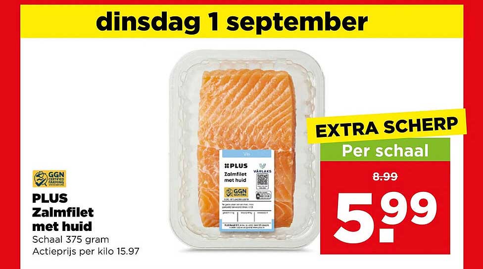PLUS Zalmfilet met huid EXTRA SCHERP Per schaal