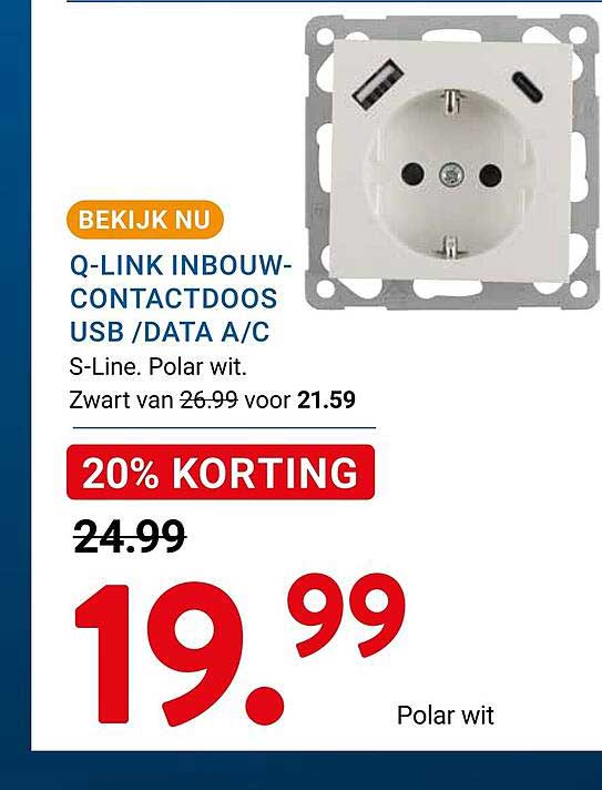 Q-LINK INBOUW-CONTACTDOOS USB /DATA A/C 20% KORTING