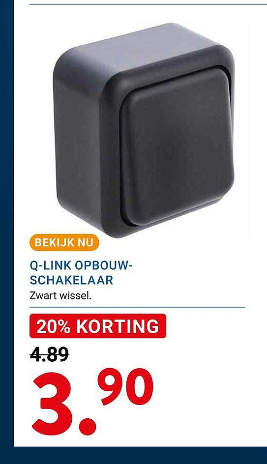 Q-LINK OPBOUW-SCHAKELAAR Zwart wissel. 20% KORTING