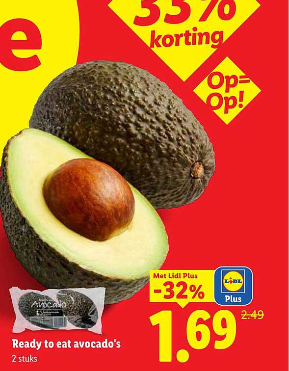 Ready to eat avocado's 2 stuks Met Lidl Plus -32%