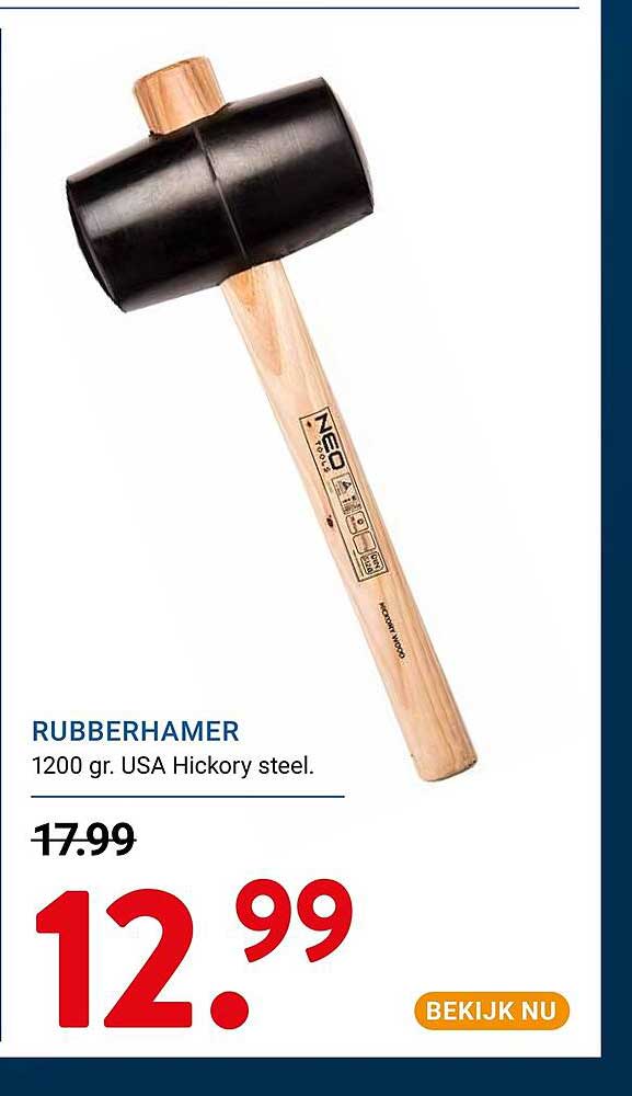 RUBBERHAMER 1200 gr. USA Hickory steel.