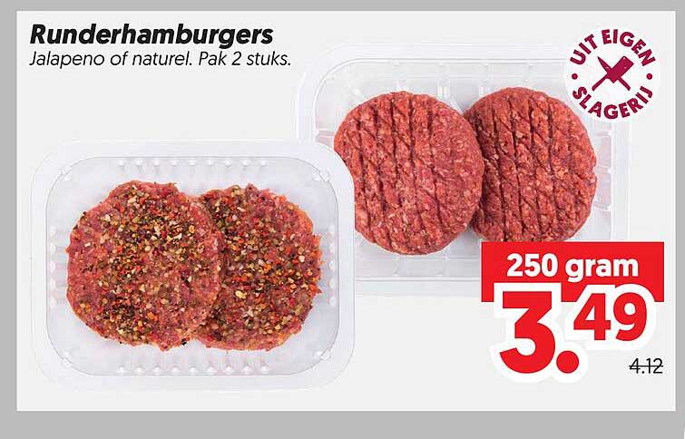 Runderhamburgers Jalapeno of naturel. Pak 2 stuks.