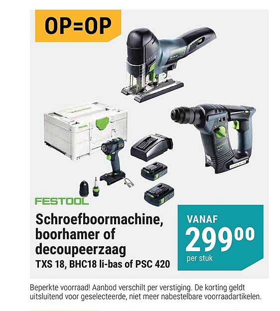 Schroefboormachine, boorhamer of decoupeerzaag TXS 18, BHC18 li-bas of PSC 420 OP=OP