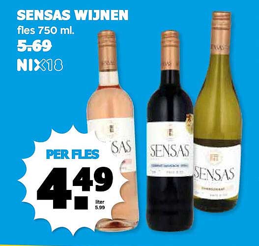 SENSAS WIJNEN fles 750 ml. NIX18 PER FLES