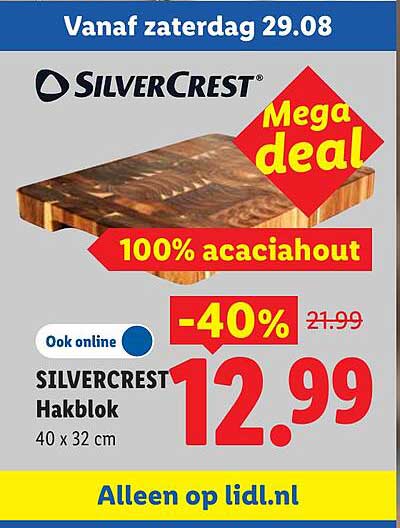 SilverCrest Hakkblok 40 x 32 cm Mega deal 100% acaciahout