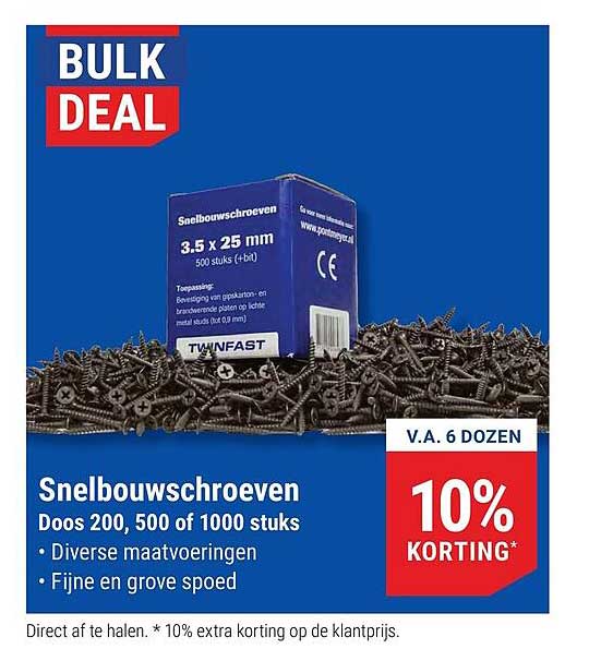Snelbouwschroeven 10% korting