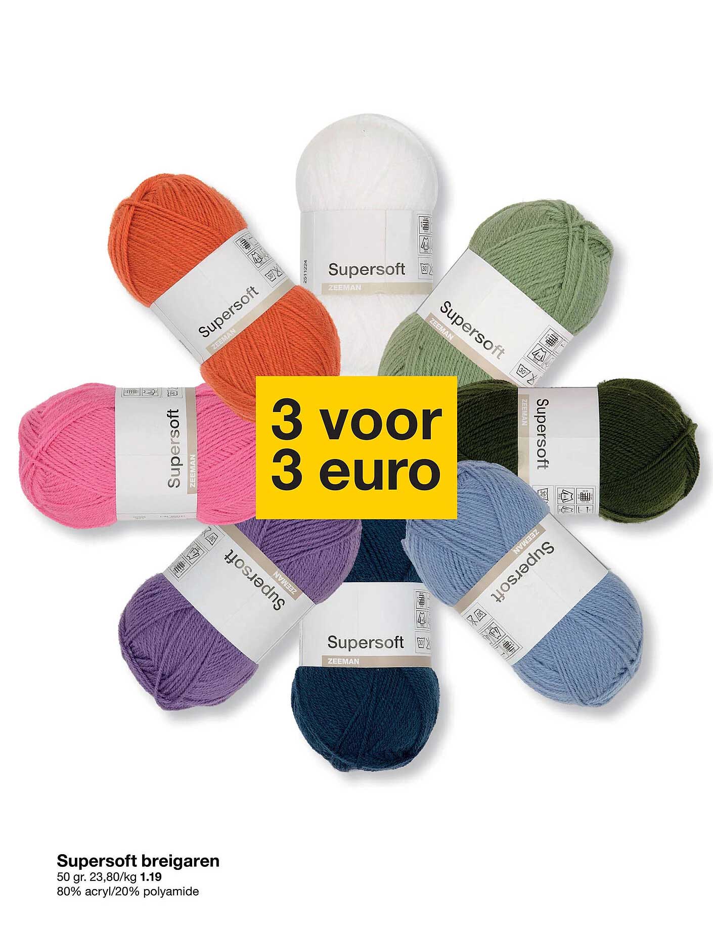 Supersoft breigaren 3 voor 3 euro
