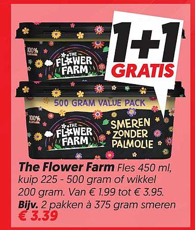 The Flower Farm Fles 450 ml, kuip 225 - 500 gram of wikkel 200 gram 1+1 GRATIS