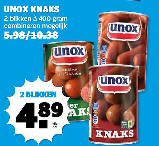 UNOX KNAKS 2 blikken à 400 gram combineren mogelijk 2 BUKKEN 4.89