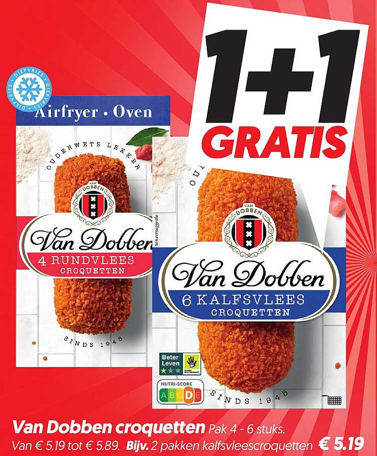 Van Dobben kroketten Pak 4 - 6 stuks. 1+1 GRATIS