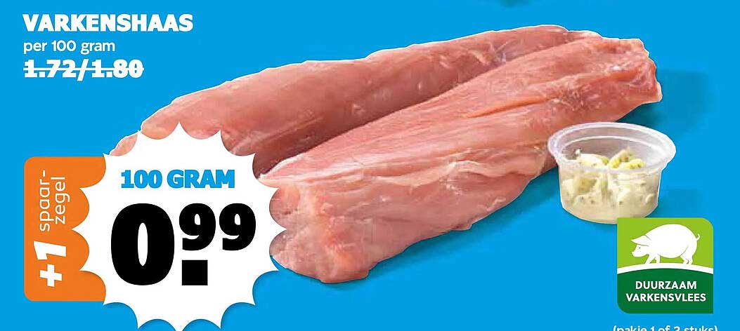 VARKENSHAAS per 100 gram 1+1 gratis