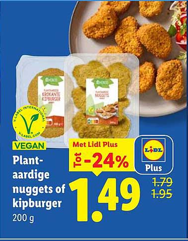 Vegan plantaardige nuggets of kipburger 200 g