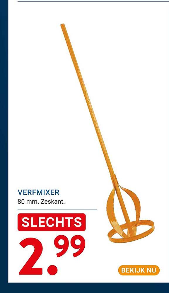 VERFMIXER 80 mm. Zeskant. SLECHTS