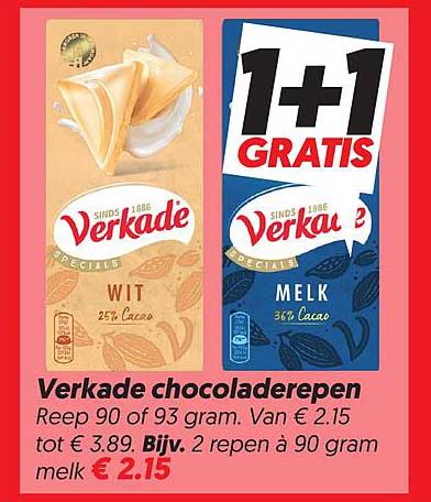 Verkade chocoladerepen 1+1 GRATIS