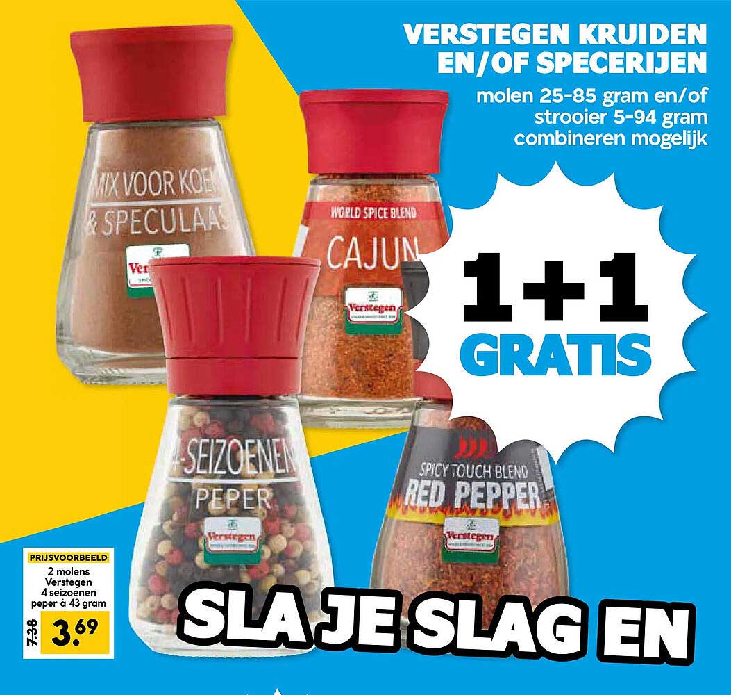 Verstegen kruiden en/of specerijen 1+1 gratis