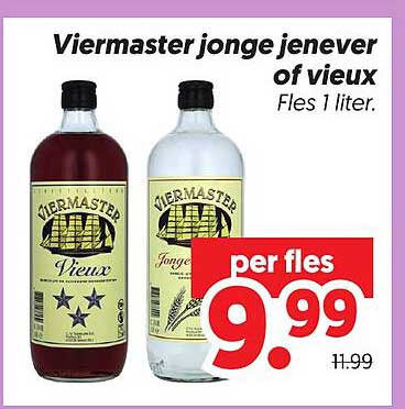Viermaster jonge jenever of vieux Fles 1 liter.