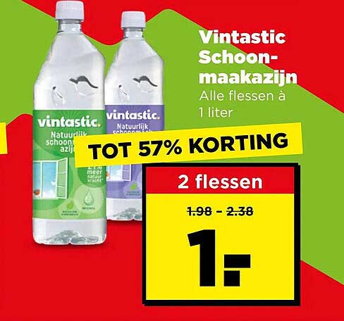 Vintastic Schoonmaakazijn Alle flessen à 1 liter TOT 57% KORTING 2 flessen