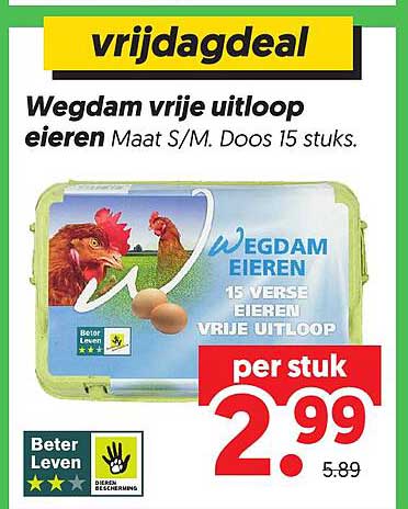 Wegdam vrije uitloop eieren Maat S/M. Doos 15 stuks.