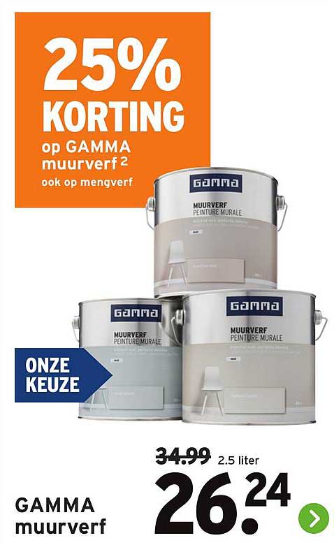 25% KORTING op GAMMA muurverf 2, ook op mengverf