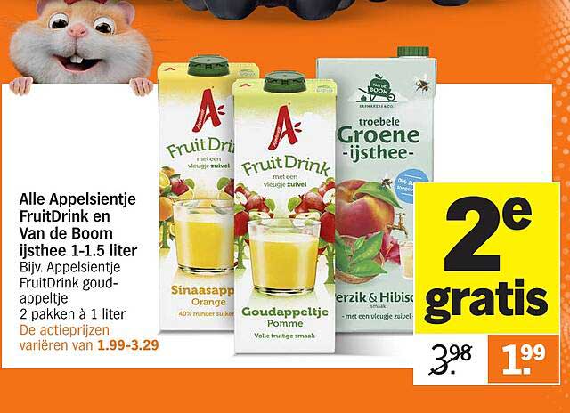 Alle Appelsientje FruitDrink en Van de Boom ijsthee 1,5 liter