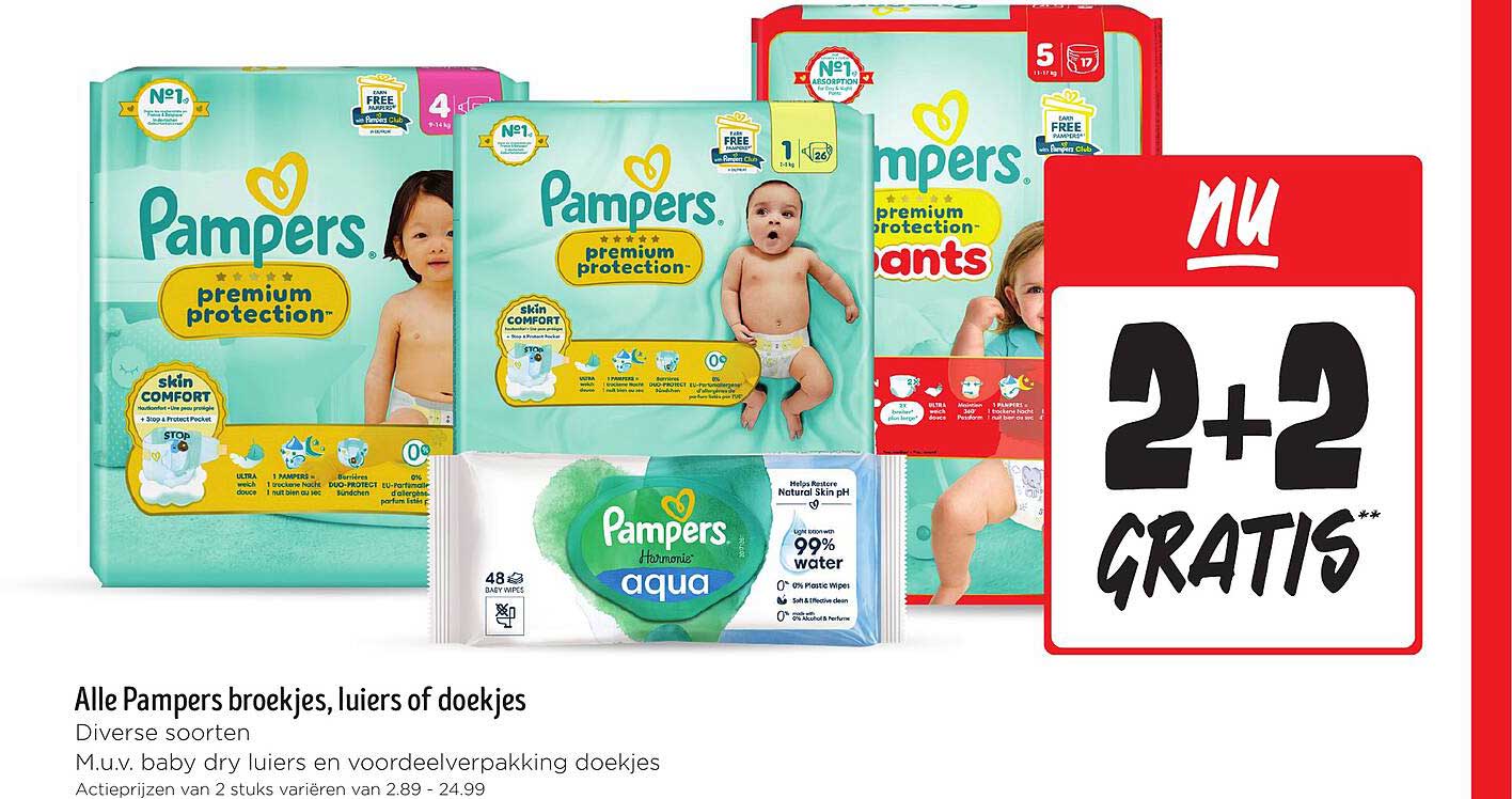 Alle Pampers broekjes, luiers of doekjes - 2+2 GRATIS