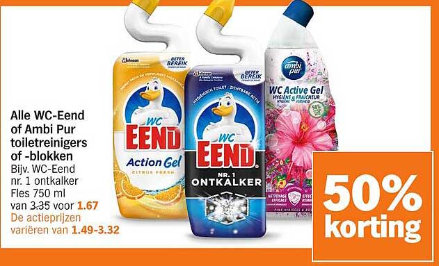 Alle WC-Eend of Ambi Pur toiletreinigers of -blokken