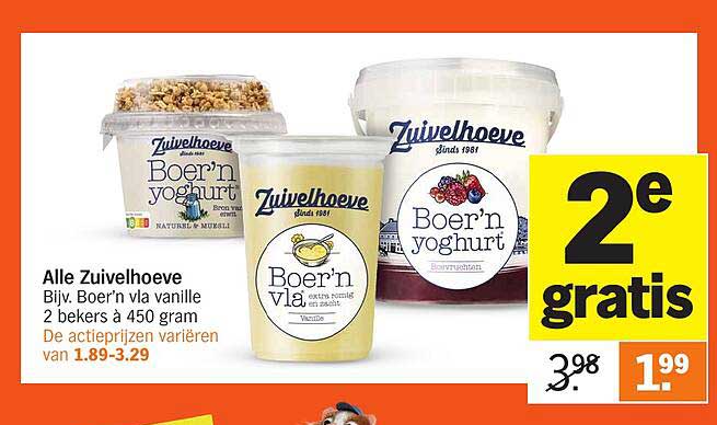 Alle Zuivelhoeve Bijv. Boer'n vla vanille 2 bekers à 450 gram