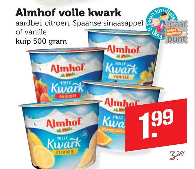 Almhof volle kwark aardbei, citroen, Spaanse sinaasappel of vanille kuip 500 gram