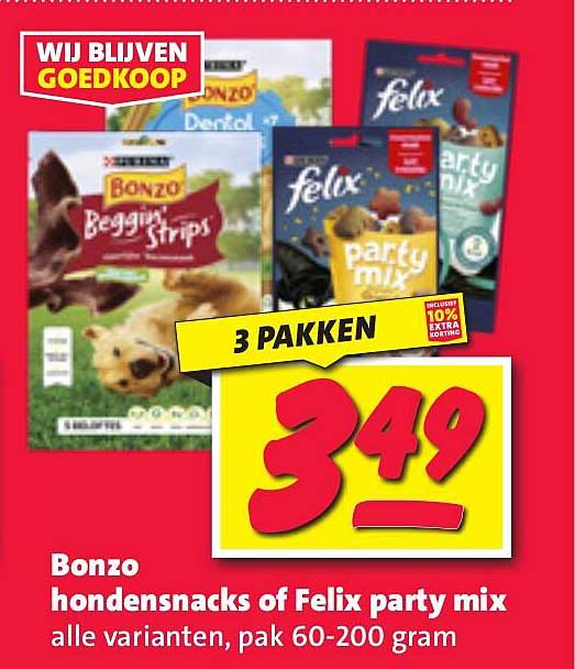 Bonzo hondensnacks of Felix party mix