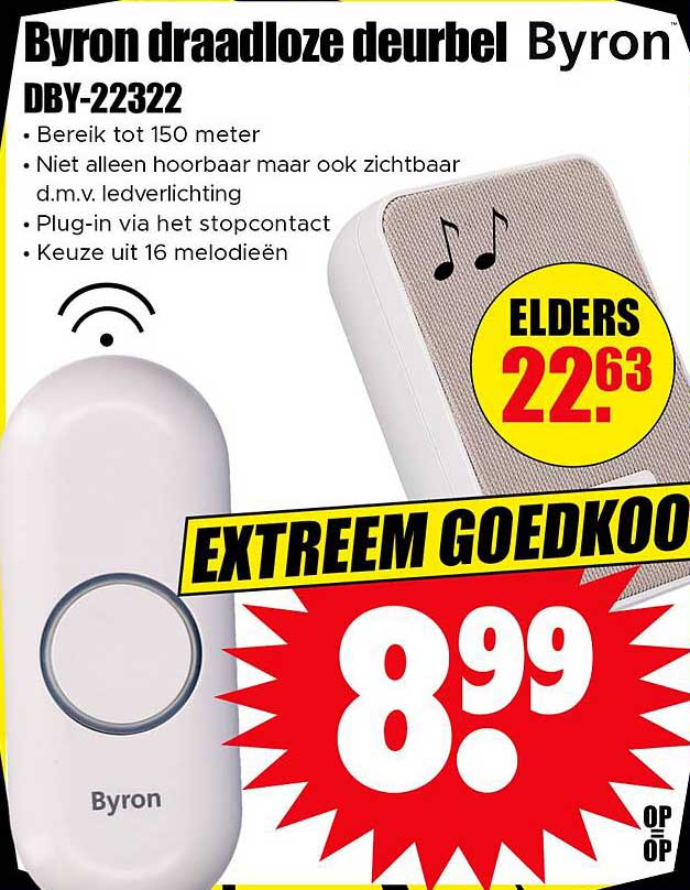 Byron draadloze deurbel DBY-22322