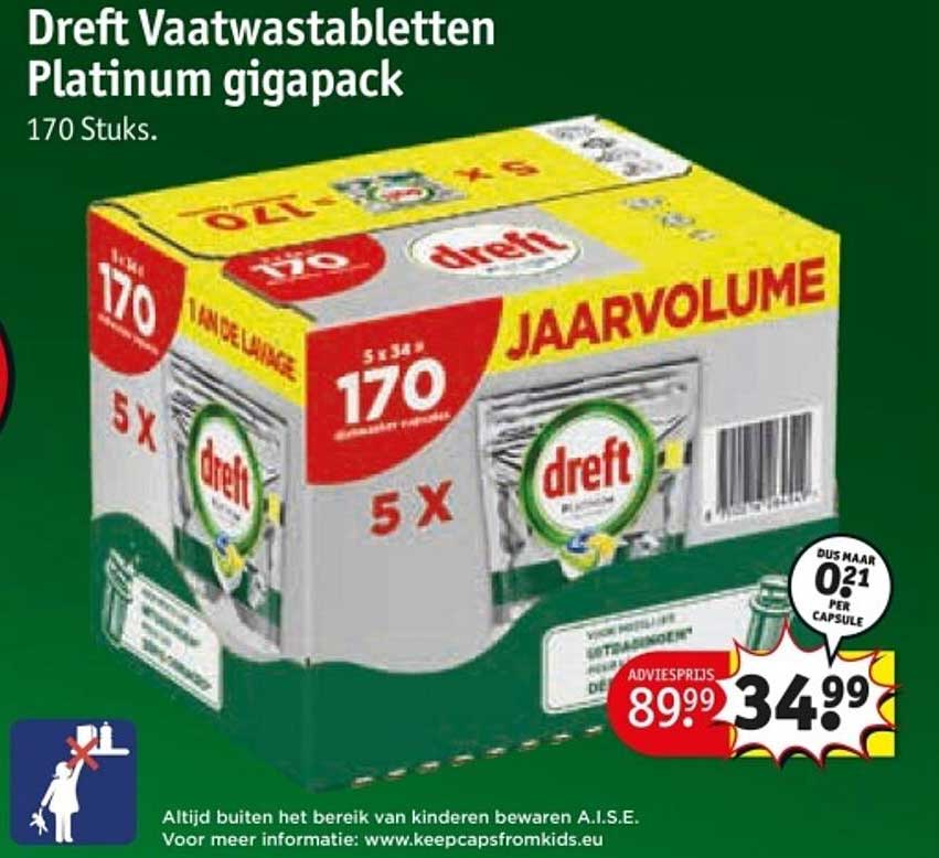 Dreft Vaatwastabletten Platinum gigapack 170 Stuks.