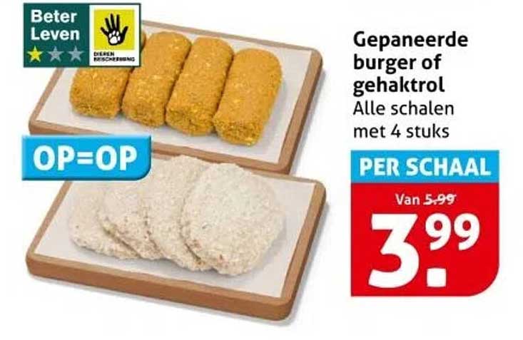 Gepaneerde burger of gehaktrol