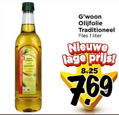 G’woon Olijfolie Traditioneel Fles 1 liter