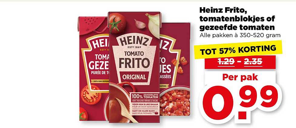 Heinz Frito, tomatenblokjes of gezeefde tomaten