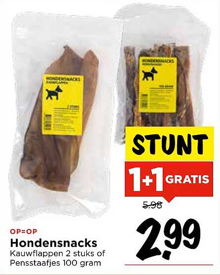 Hondensnacks Kauwflappen 2 stuks of Pensstaafjes 100 gram