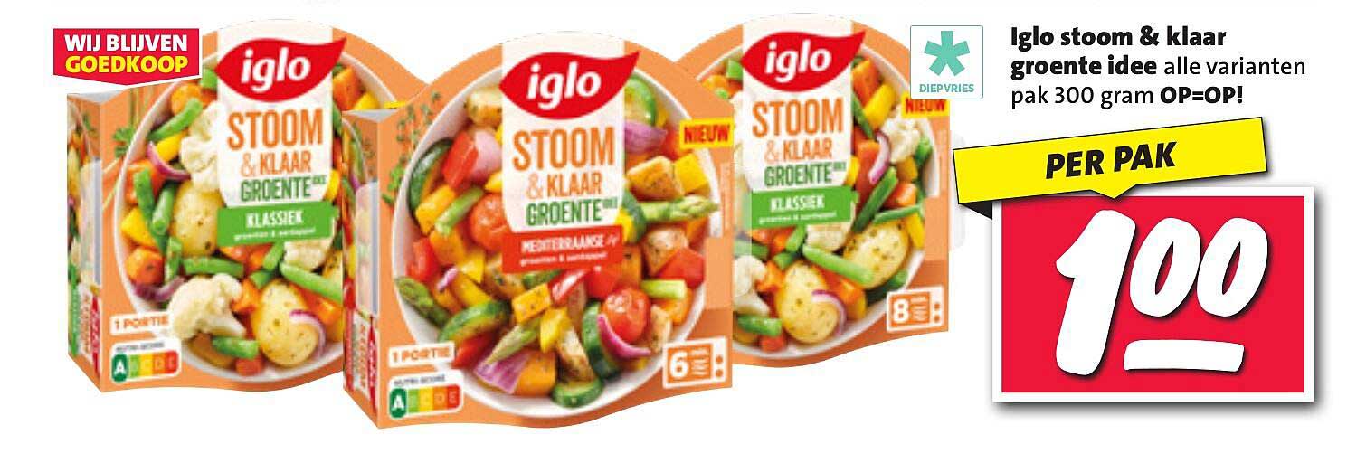 Iglo stoom & klaar groente idee alle varianten pak 300 gram OP=OP!