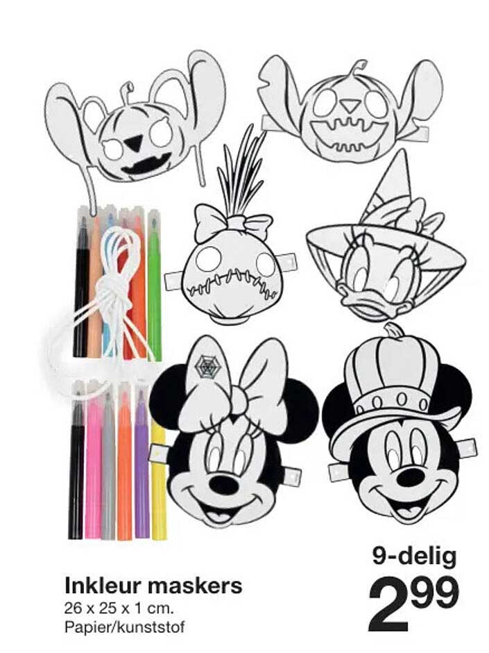 Inkleur maskers 9-delig