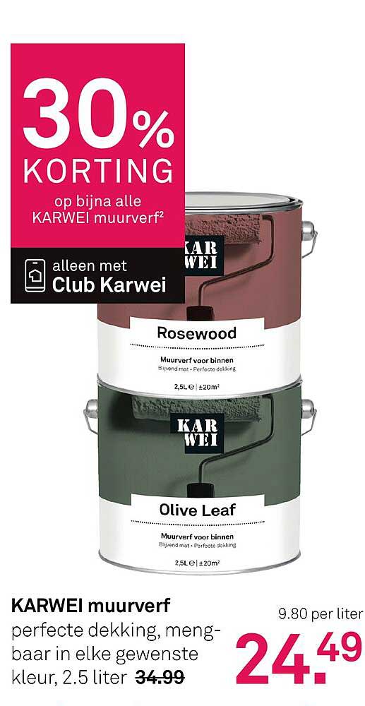 KARWEI muurverf perfect dekkend, mengbaar in elke gewenste kleur, 2.5 liter
