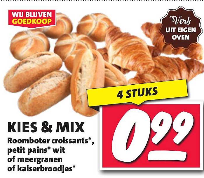 KIES & MIX Roomboter croissants*, petit pains* wit of meergranen of kaiserbroodjes*