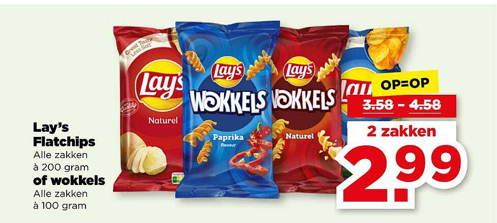 Lay's Flatchips en Wokkels 2 zakken voor 2,99