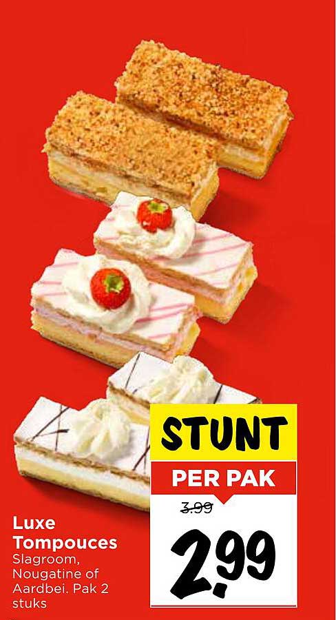 Luxe Tompouces Slagroom, Nougatine of Aardbei. Pak 2 stuks
