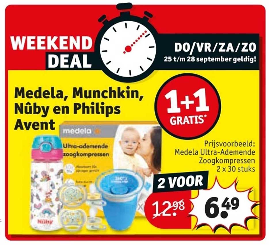 Medela, Munchkin, Nûby en Philips Avent 1+1 GRATIS