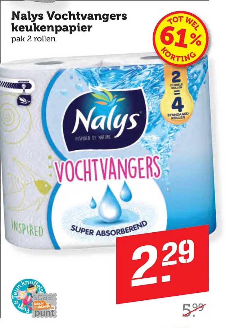 Nalys Vochtvangers keukenpapier pak 2 rollen