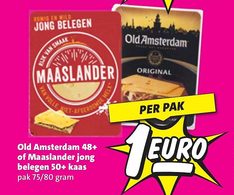 Old Amsterdam 48+ of Maaslander jong belegen 50+ kaas pak 75/80 gram