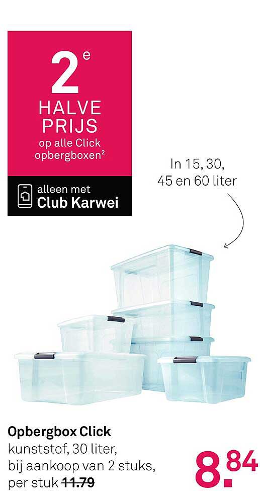 Opbergbox Click kunststof, 30 liter, bij aankoop van 2 stuks, per stuk 8.84
