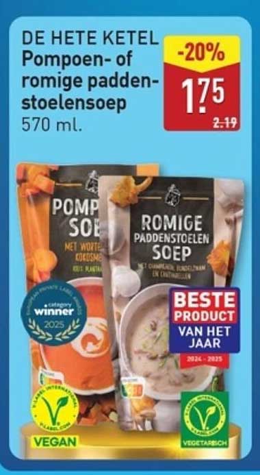 Pompoen- of romige paddenstoelen-soep 570 ml.