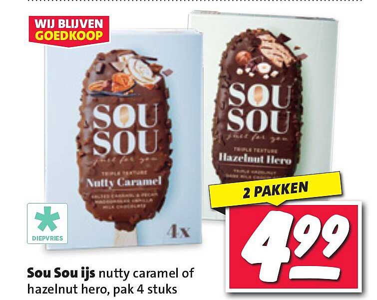 Sou Sou ijs nutty caramel of hazelnut hero, pak 4 stuks