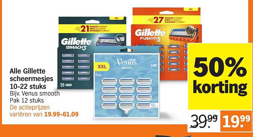 Alle Gillette scheermesjes 10-22 stuks
